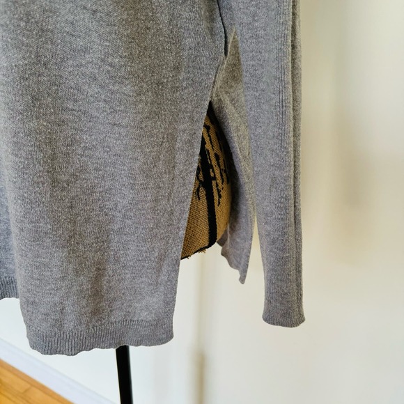 Shrinking Violet Gray Cotton Wool V Neck Side Slits Oversized 80s Sweater Sz XS - Picture 3 of 6